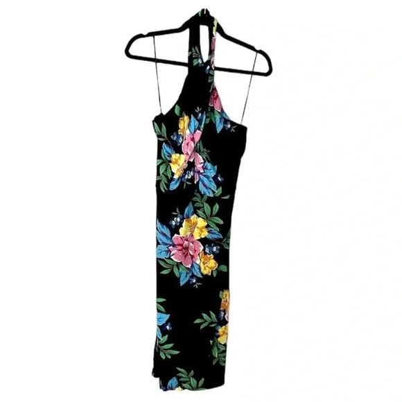Lauren Ralph Lauren Black & Floral Print Sleeveless Halter Midi Dress Sz 12 NWT - Picture 1 of 13